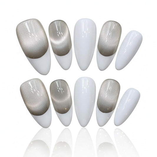 Handmade Press On Nails Almond Tip Color White Reusable Stick On Fake Nails Luxury Elegant Sexy Style For Women Gift With Nail Glue L