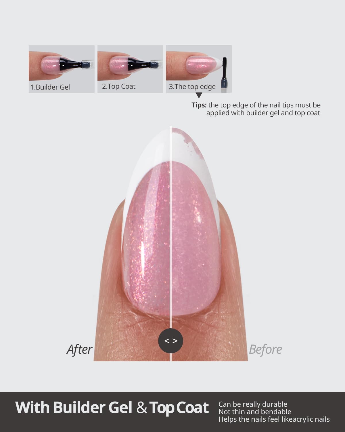 BTArtboxnails Shimmering French Tip Nails - 96Pcs Sparkling Pink Base Extra Short Press On Nails, Requires Nail Lamp & Top Coat, 16 Sizes Full Set for Wedding
