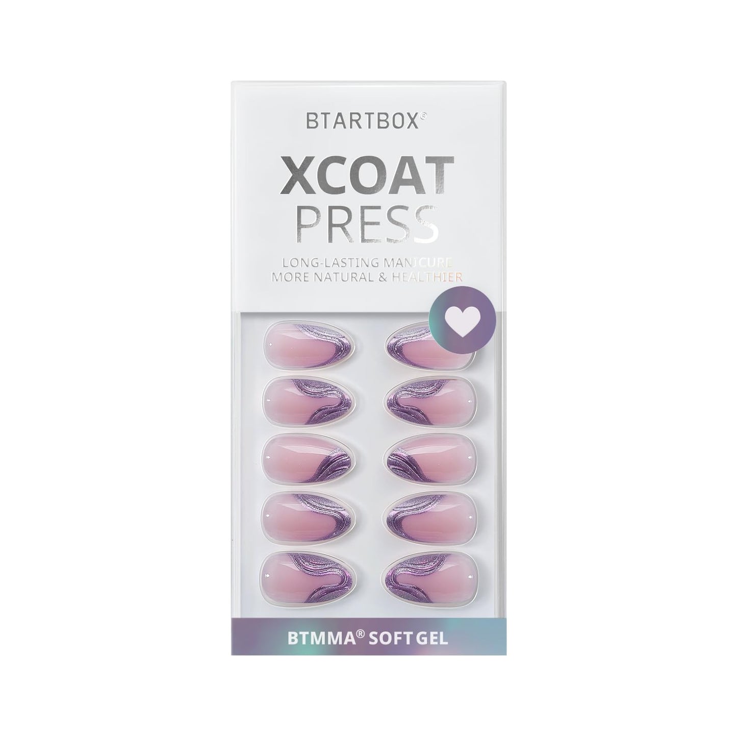 BTArtbox French Tip Press On Nails - Lamp-Curable Chrome Short Almond Press On Nails with Glue for Women, Semi-Transparent Soft Gel Glue On Nails in 16 Sizes - 32 Stick On Nails Kit, Mermaid Tail