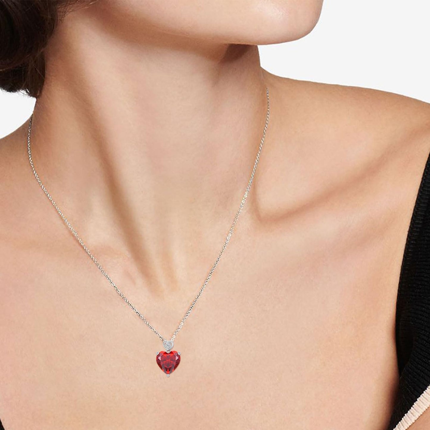 NFYBD 14k White Gold Love Heart Garnet Birthstone Pendant Necklace for Women 3 Carat Heart-cut Created Gemstone Anniversary Birthday Mother's Day Necklaces for Her-jan