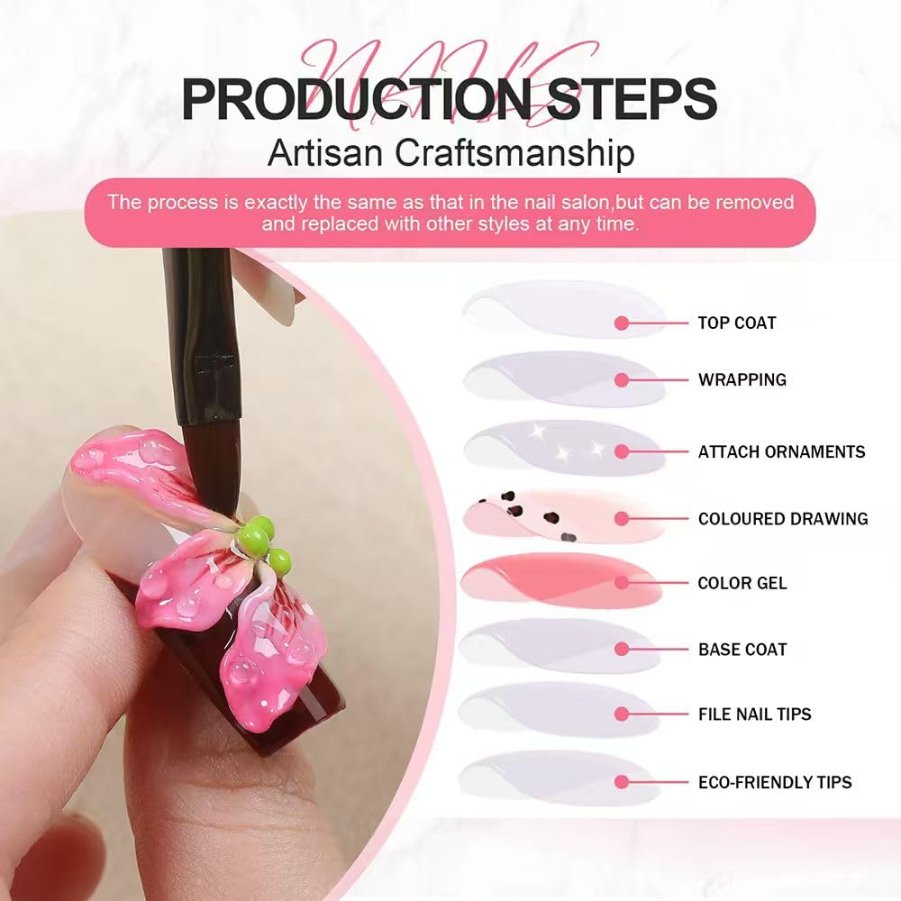 Threelegscat Handmade Press on Nails Long Almond Shape Fake Nails Stiletto Nail With Design for Women and Girls 10pcs Size M Pattern St1151