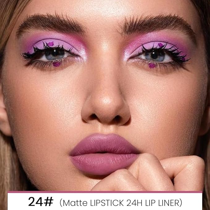 Kaely 2-in-1 Light Plum Rose Matte Lip Liner & Lipstick Combo Set Kit for Women, Magic Neutral Lipstick 24 Hours Original Lips Liner Pencil Stain Makeup Long Lasting Waterproof 24