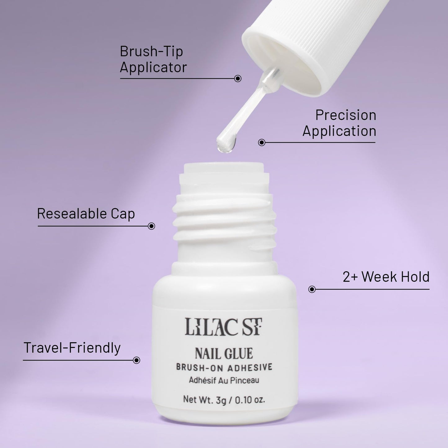 Lilac St - Press on Nails, Afterglow (30 Nails, 15 Sizes) - Short, Almond, Pearl + Glossy, Opaque - Brush-On Nail Glue, Nail File, Cuticle Stick, Prep Pad - Cruelty Free, Vegan, Women Founded