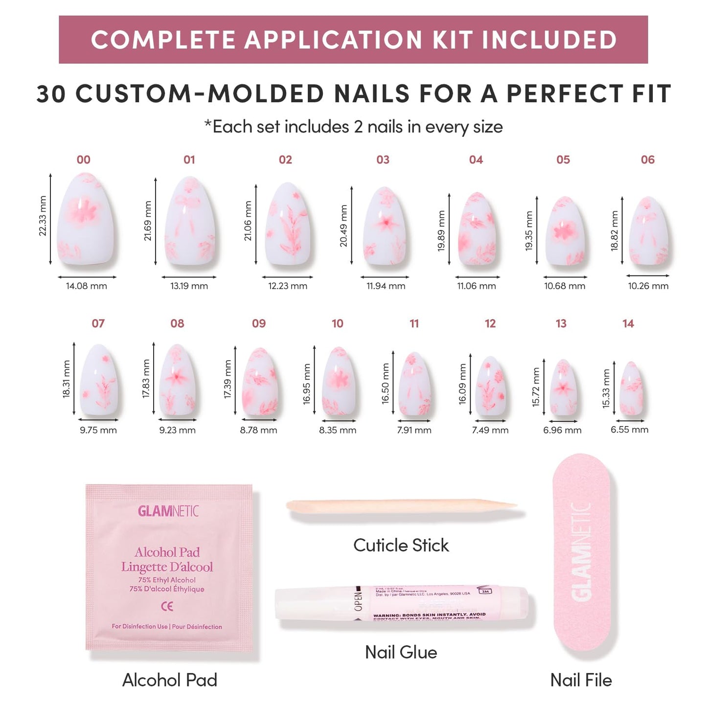 Glamnetic Press-On Nails Bundle - Soft Romance | 4 Short Almond Fake Nails with Floral Details & Velvet Finishes | Durable, Salon-Quality Nail Kits