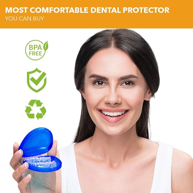 Mouth Guard for Teeth Grinding: Nighttime Dental Guard for Clenching, TMJ Relief - BPA Free, Moldable, Includes 4 Guards for Adults & Kids with Case