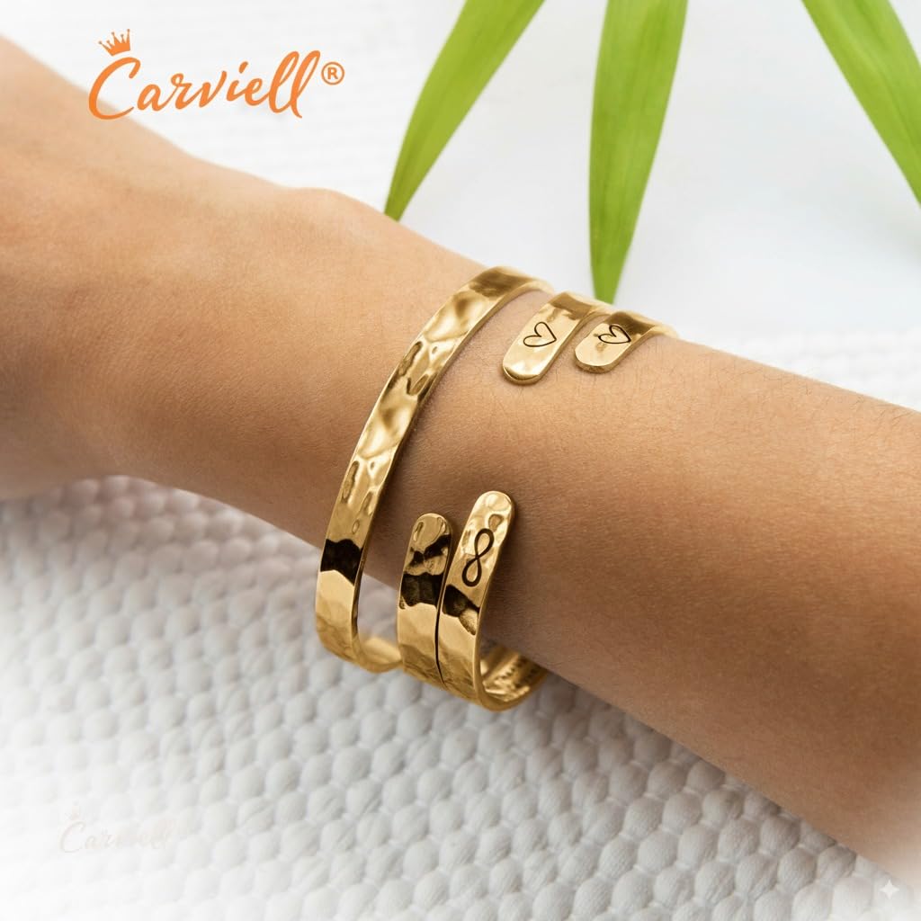Carviell Gold Cousin Bracelet for Women– “Side by Side or Miles Apart, Cousins Are Always Close at Heart” Engraved Cuff, Cousin Gift for Women, Birthday, Christmas, or Friendship Jewelry