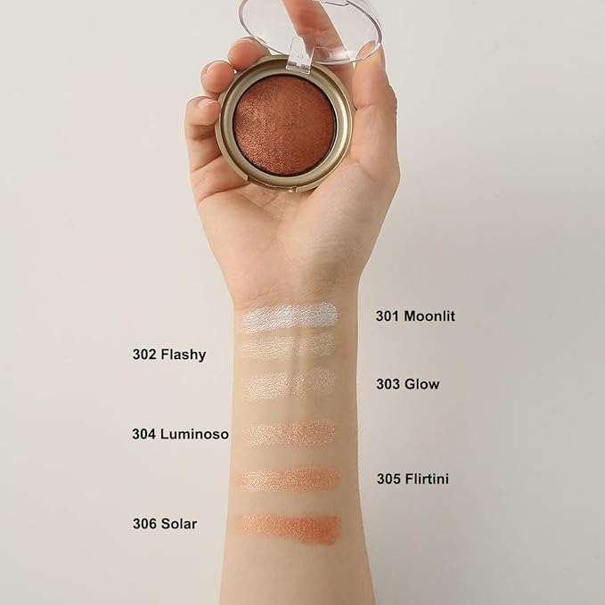 Baked Highlighter Contour Powder Sheer Pearl Shimmer Shades for Face Highlighter Makeup Brighten Up (305-Flirtini)