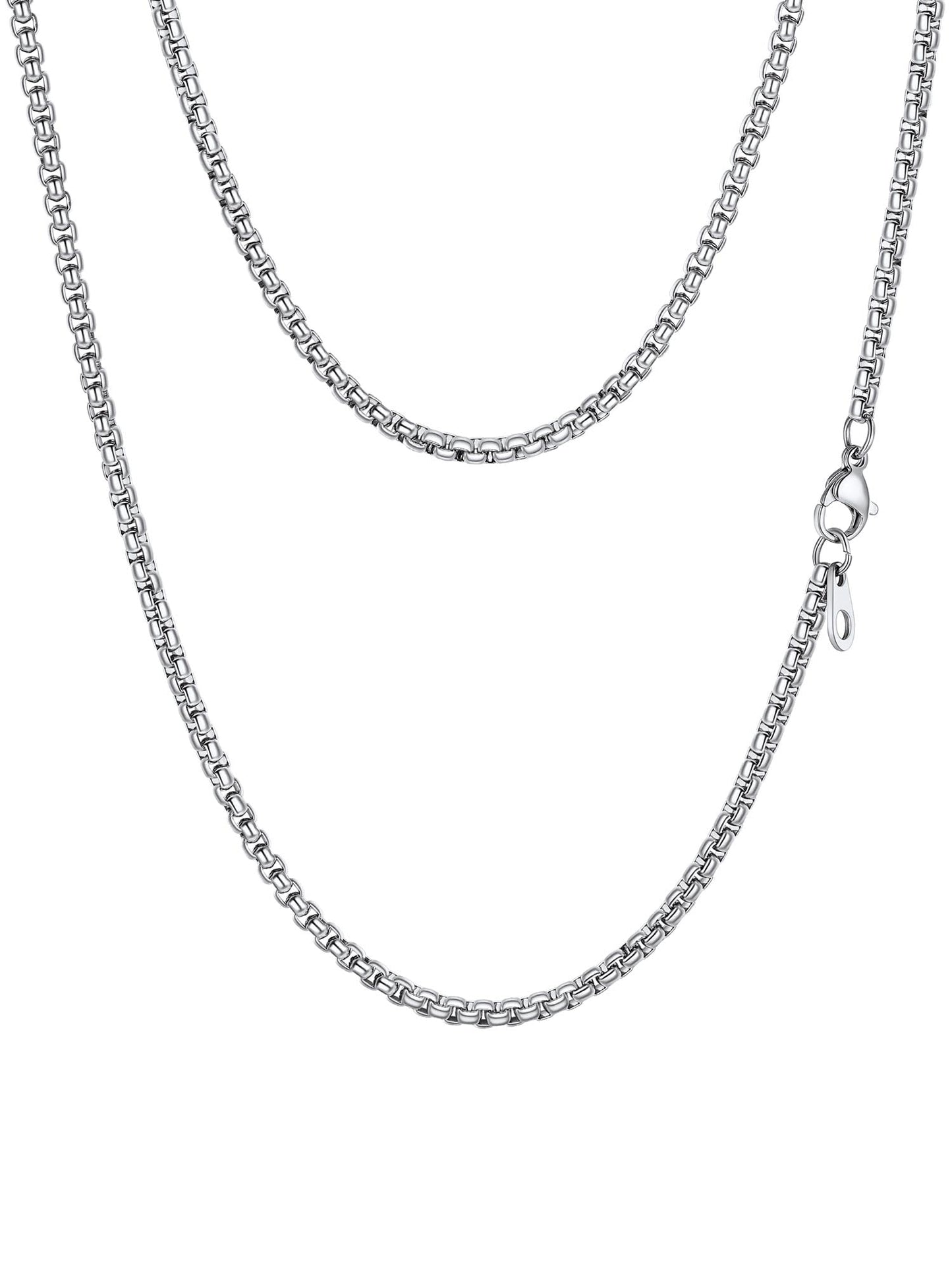 PROSTEEL Squre Rolo Link Chains, Stainless Steel Chain Necklace Waterproof & Strong Lobster Clasp 3mm Link Chains for Men and Women Jewelry with Gift Box 18in