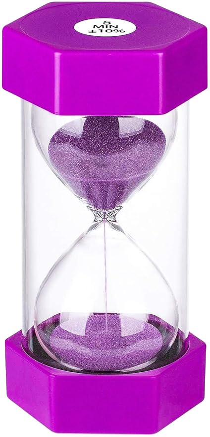 Hourglass Timer Sand Clock 5 Minutes: Plastic Sand Timer 5 Minutes, Small Purple Sand Watch 5 Min, Hour Glass Colorful Sandglass Timer for Kids, Games, Classroom, Kitchen, Decor