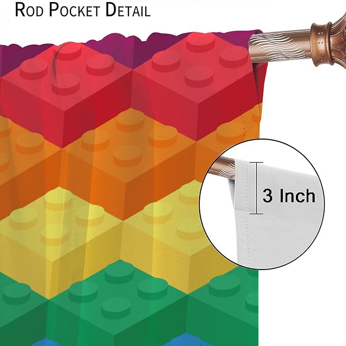 Colorful Building Blocks Cartoon Toy Printed Curtains, Bedroom, Living Room, Architecture, Curtains, Fun Brick 3D Design Curtains, Children's Living Room, Window Treatment Panels 2 Panels 42x45in