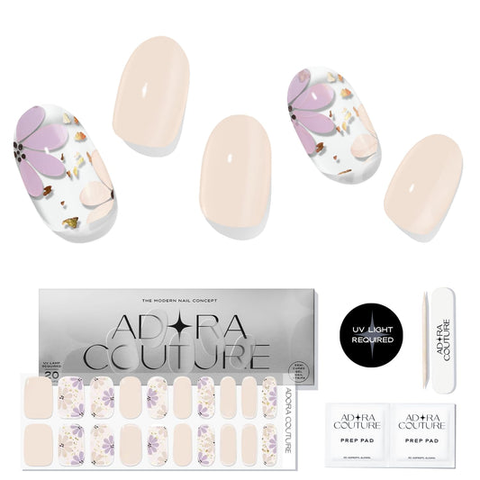 Semi-Cured Gel Nail Strips - 20 Salon-Quality Gel Sticker with UV Light Required, Long Lasting, Easy Application & Removal, Includes Prep Pad, Nail File, Wooden Stick (Beige Dewy)