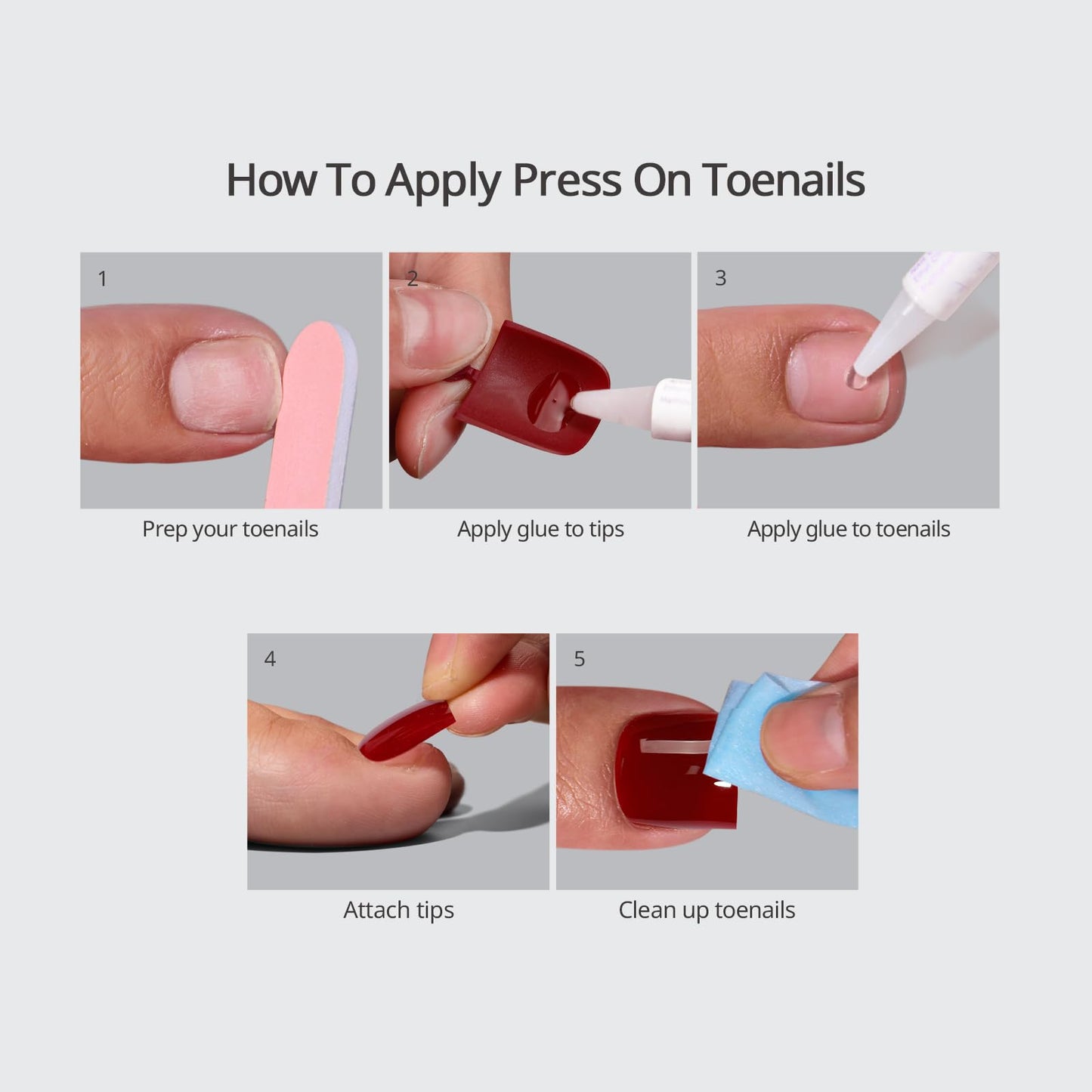 BTArtbox Press On Toenails - First Step, Easy-to-Apply Pastel Light Purple Short Square Toe Nail Press Ons with Glue and Adhesive Tabs in 15 Sizes - 30 Toenails All-in-One Kit
