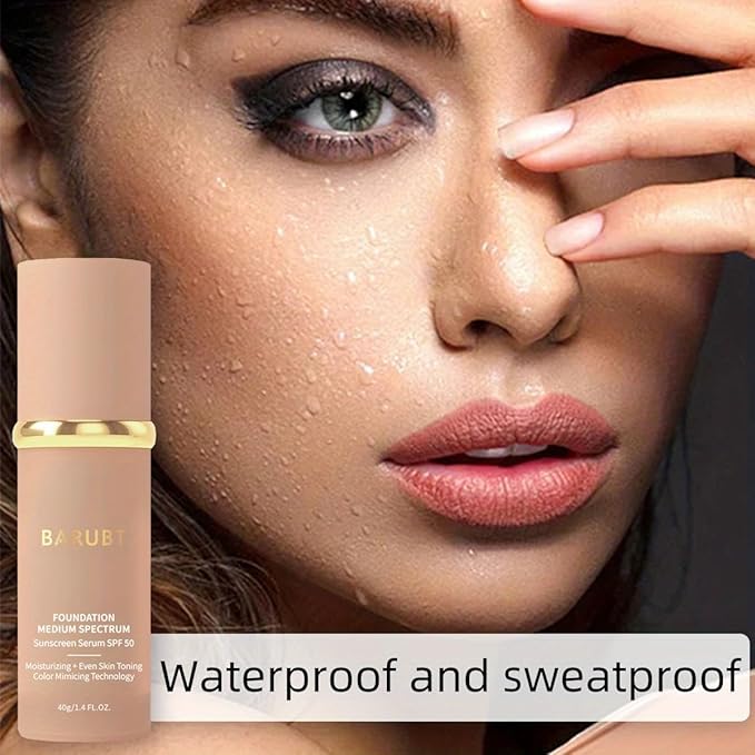 4 in 1 Color Changing Foundation Liquid with SPF 50 - Full Coverage Concealer, Medium Spectrum Foundation Makeup Cream Moisturizing Nourishing, Waterproof, for All Skins Women&Men 1.41 FL.OZ