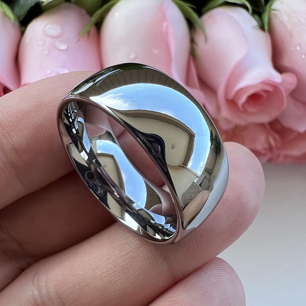 TUTISS 10mm Tungsten Rings for Men Women Engagement Wedding Bands Domed Polished Comfort Fit Size 14