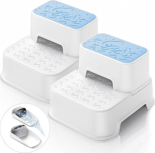 2-Step Stool for Kids - Toddler Anti-Slip Step Stool for Bathroom Sink/Toilet Potty Training/Kitchen Counter, 10" Height, 220 lbs Capacity, Durable & Stable (2Packs Blue)