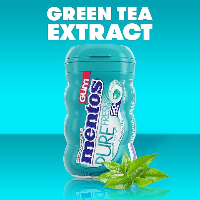 Mentos Pure Fresh Sugar-Free Chewing Gum with Xylitol, Wintergreen, Bulk, 50 Count ( Pack of 6)