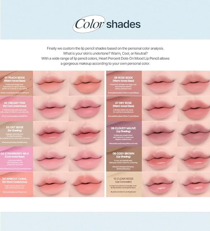 Heart Percent Dote On Mood Lip Liner Pencil, Long-Lasting Creamy Lip Crayon Smooth Lipliner Retractable Lipstick Overlip Line Color 0.8g, #20. Salmon Beige