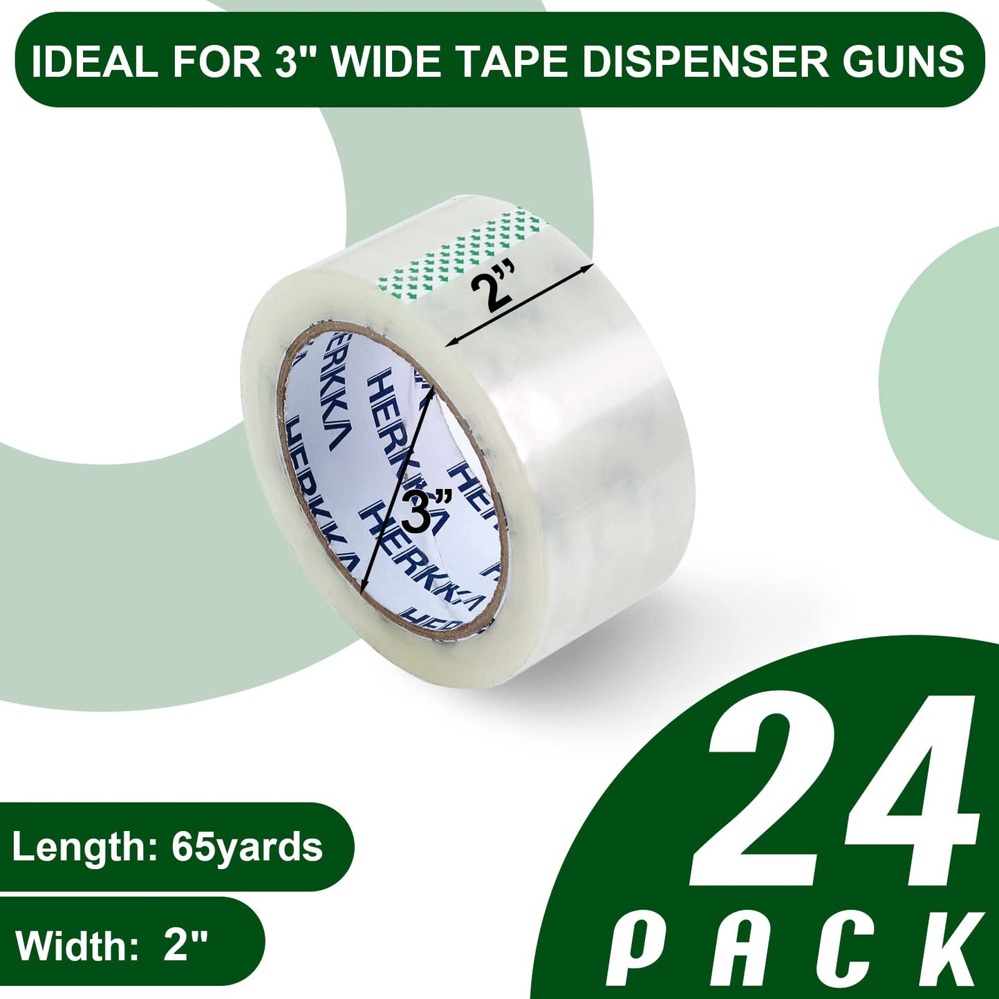 HERKKA Clear Packing Tape, 24 Rolls Heavy Duty Packaging Tape for Shipping Packaging Moving Sealing, Thicker Clear Packing Tape, 2 inches Wide, 65 Yards Per Roll, 1560 Total Yards