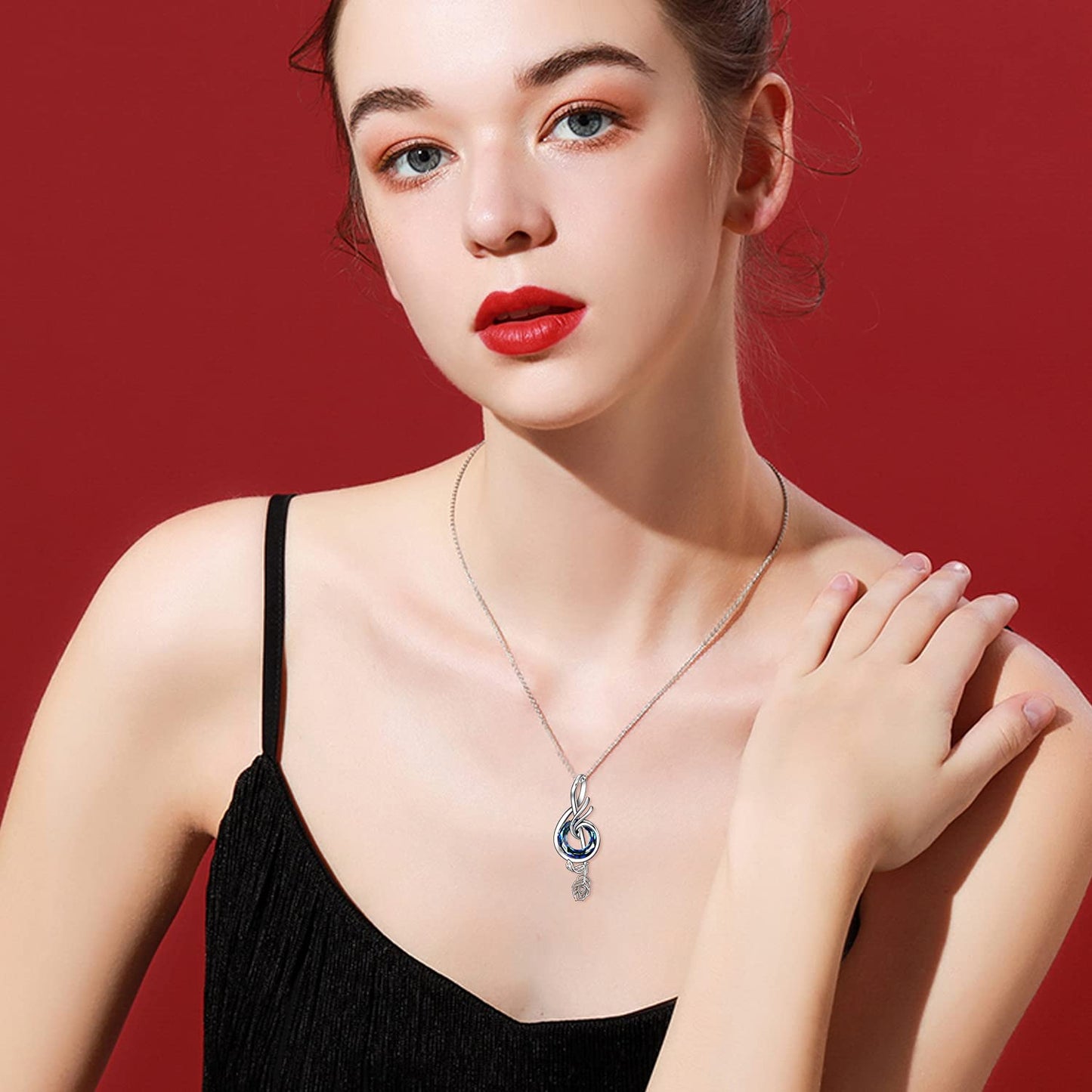 TOUPOP Gifts for Music Lovers Sterling Silver Music Necklace with Blue Circle Crystal Phoenix Pendant Necklace Musical Notes Jewelry Gifts for Women Birthday Christmas