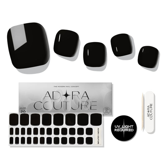Adora Couture Semi Cured Gel Nail Strips - 32 pcs Gel Pedicure Stickers, Easy to Apply & Remove Toenail Stickers, Salon Quality At Home & Long Lasting - UV Nail Lamp Required - Black P