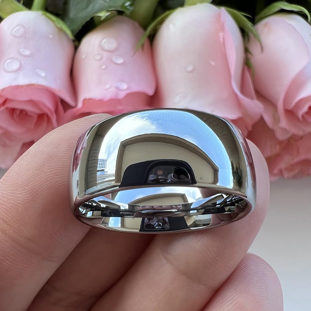 TUTISS 10mm Tungsten Rings for Men Women Engagement Wedding Bands Domed Polished Comfort Fit Size 9