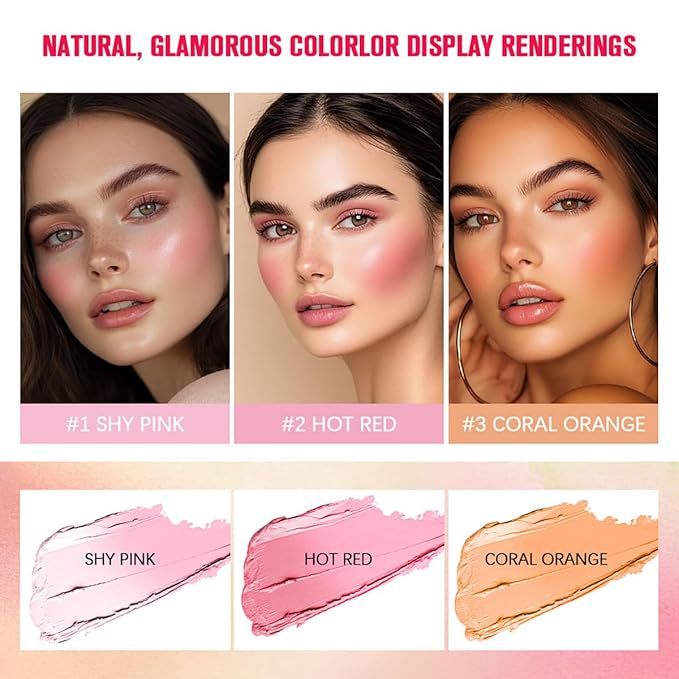 Blush pH Tinted Moisture Stick, Multi-Use Cream Blush Stick, Natural Nude Makeup for Cheeks, Eyes and Lips, Waterproof Natural Nude Makeup, Suitable for All Skin (3# Coral Orange)