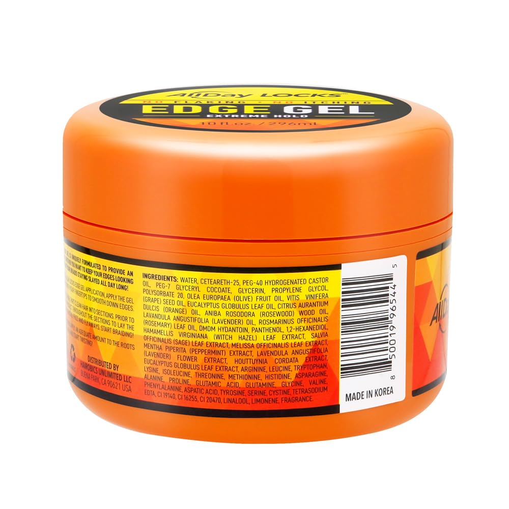 AllDay Locks Edge Gel (10 oz) | Extreme Hold, Moisturizing Edge Control Smoother | Eucalyptus, Rosemary, Olive Oil | No Frizz, Flakes, or Grease | Sleek 'n Slay Edge & Baby Hairs | 10 oz