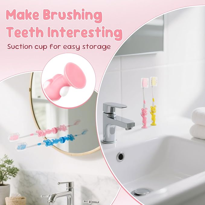 Toothbrushes for Kids In Bulk, Individually Wrapped Disposable Toothbrush Cute Manual Soft Bristles Children Toothbrush With Cover Suction Cup Toddler Toiletries Set for Home/School/Travel (40 Pack)