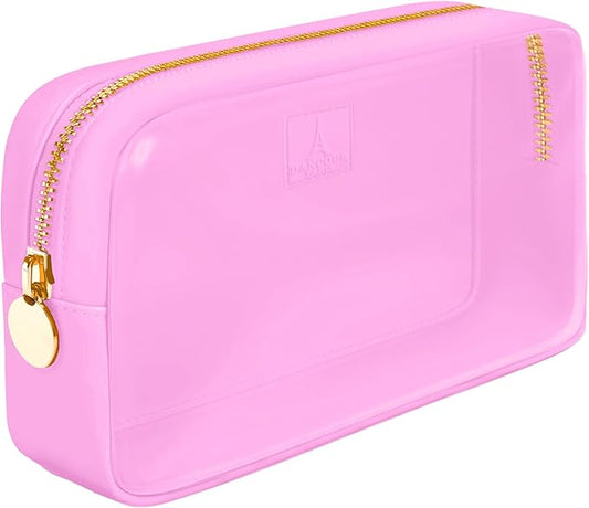 Small Clear Makeup Bag – Mini Cosmetic Pouch for Purse, Light Pink Travel Bag, Compact Clear Pouch for Cosmetics, Mini Purse Organizer