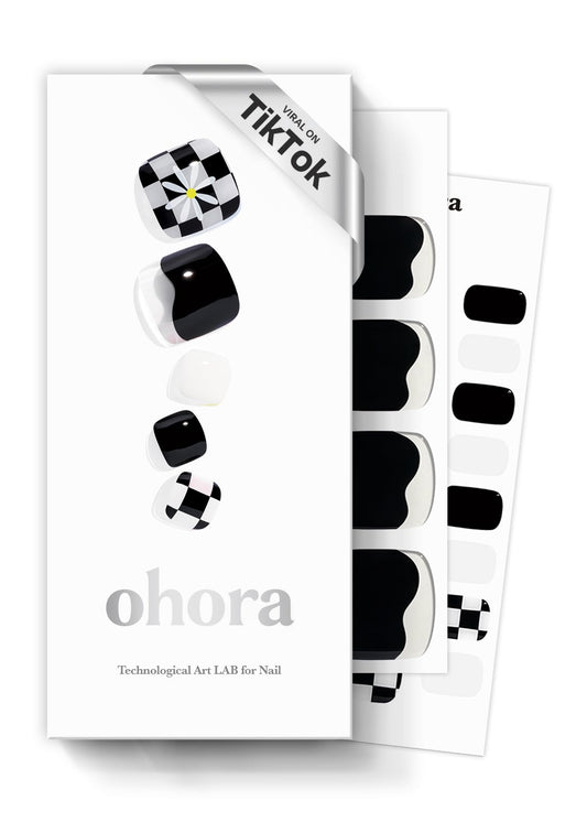 ohora Semi Cured Gel Pedi Strips (P Checkmate) - Black/White Works with Any UV/LED Lamps, Salon-Quality, Long Lasting, Easy to Apply & Remove - Includes 2 Prep Pads, Nail File & Wooden Stick
