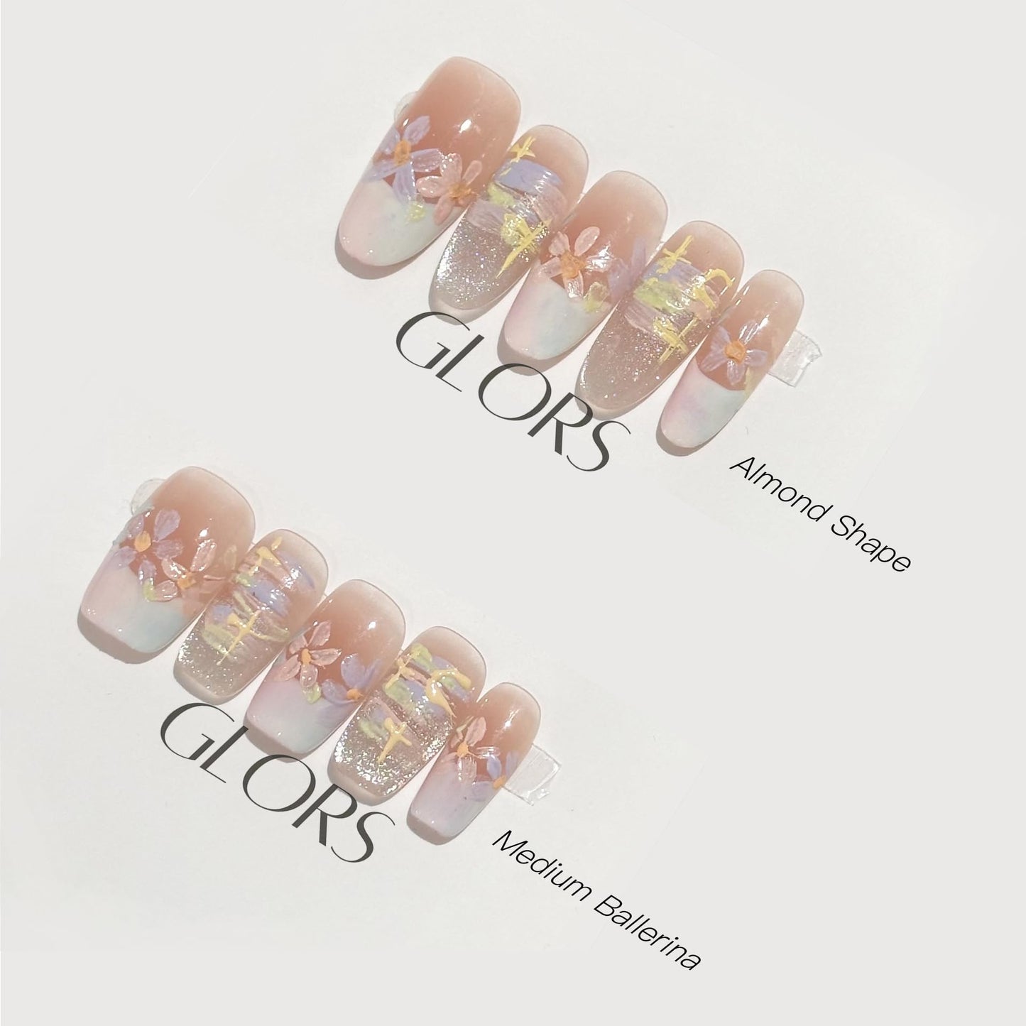 [GLORS] Purly Handmade Almond Press on Nails | Oil Painting Style Flower in White and Nude French Tip Nails, 10 Pieces (Small, Almond)