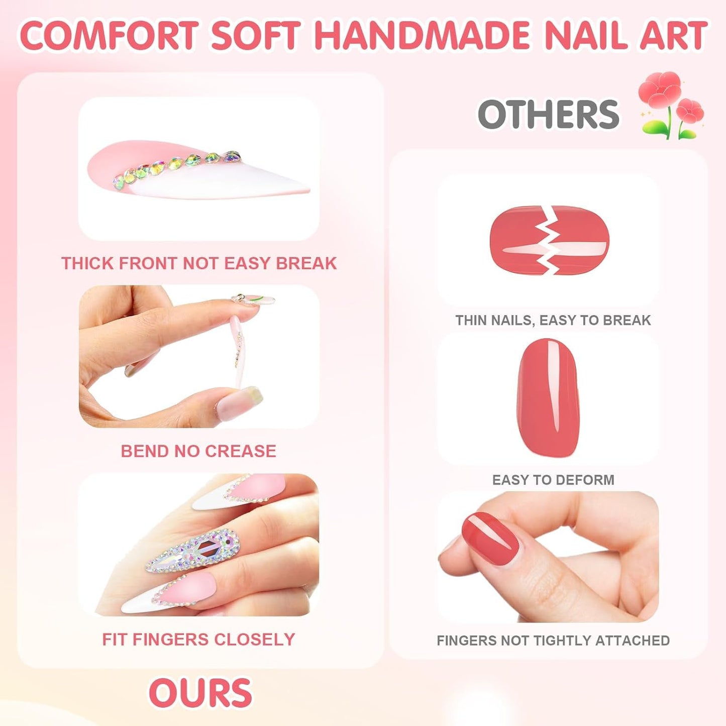 Yabonica 10Pcs Handmade Press On Nails (071P, M)