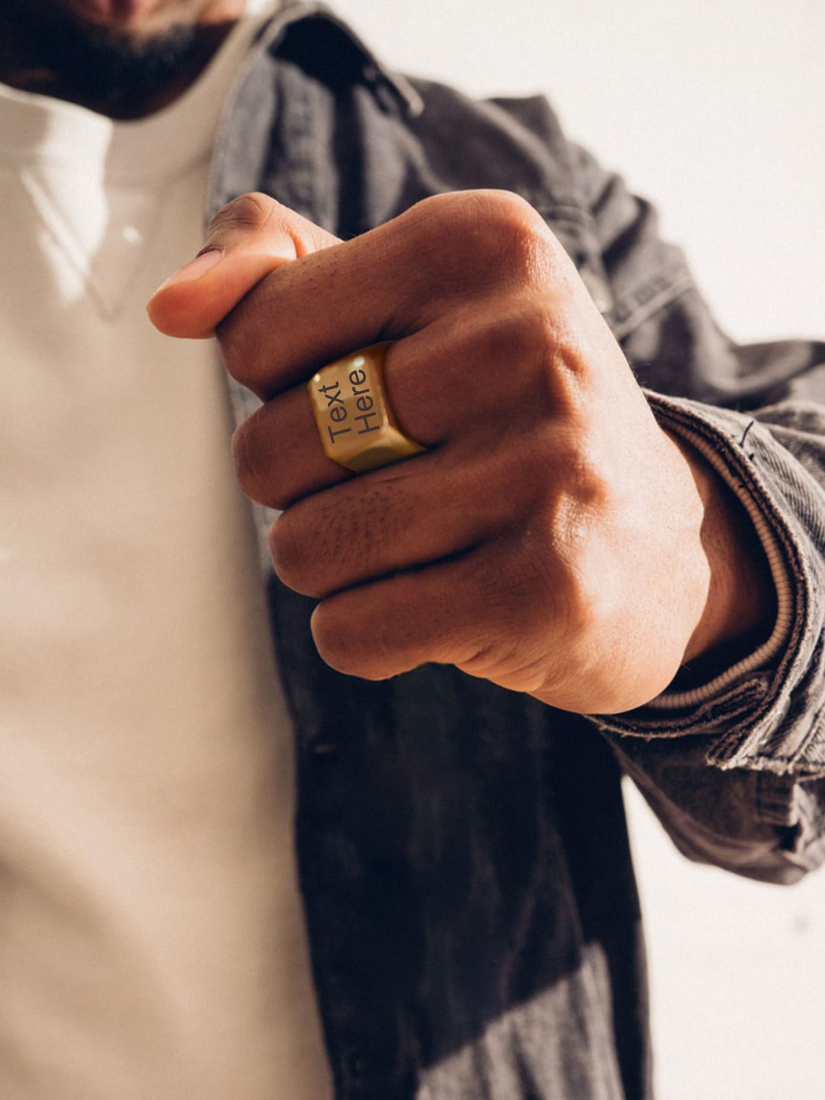 ChainsHouse Personalized Signet Biker Rings Solid Polished 18K Gold Ring for Men, Size 12