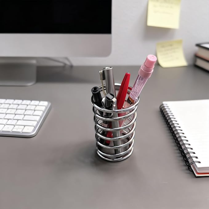 Stainless Steel Toothbrush Holder Spring Shape Pen Holder Makeup Brush Organizer Toothbrush Stand ﻿