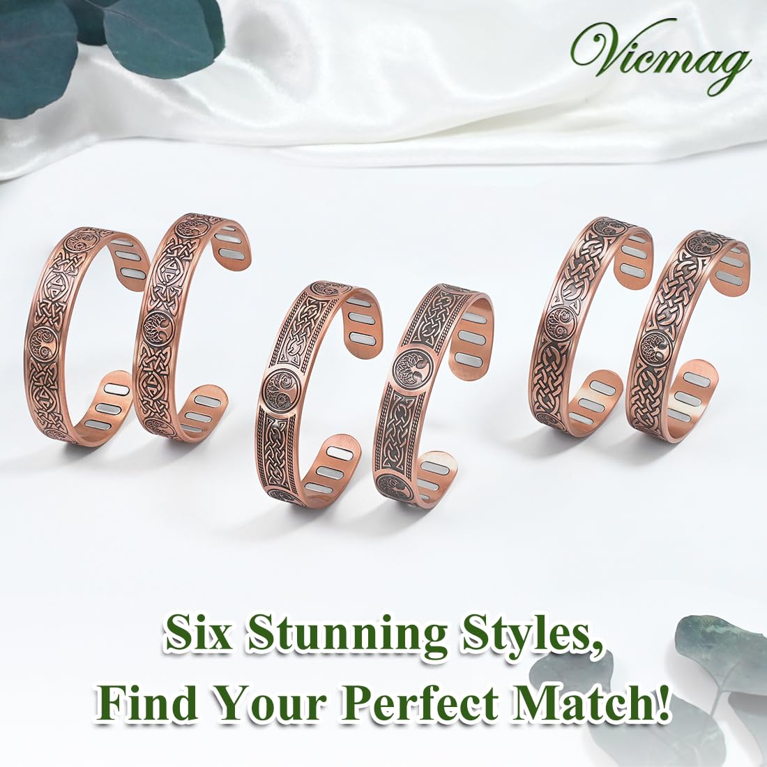 Vicmag Copper Bracelet for Men 9X Strength Magnetic 99% Pure Copper with 5000 Gauss Magnets, Tree of Life Present Box Adjustable(Viking Tree)
