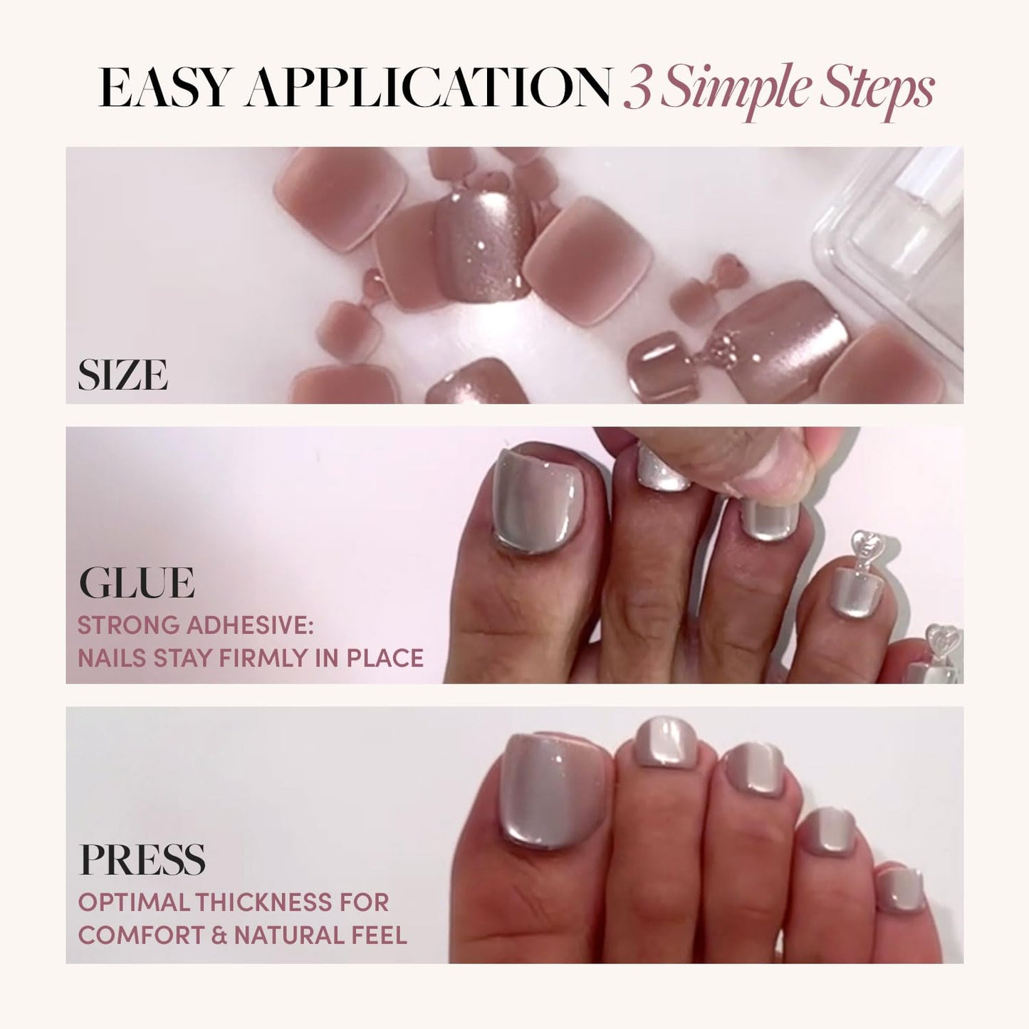 Glamnetic Press On Toenails - Caviar | Classic Black French Tip Fake Toe Nails with a Glossy Finish | 16 Sizes - 32 Toe Nail Kit with Glue