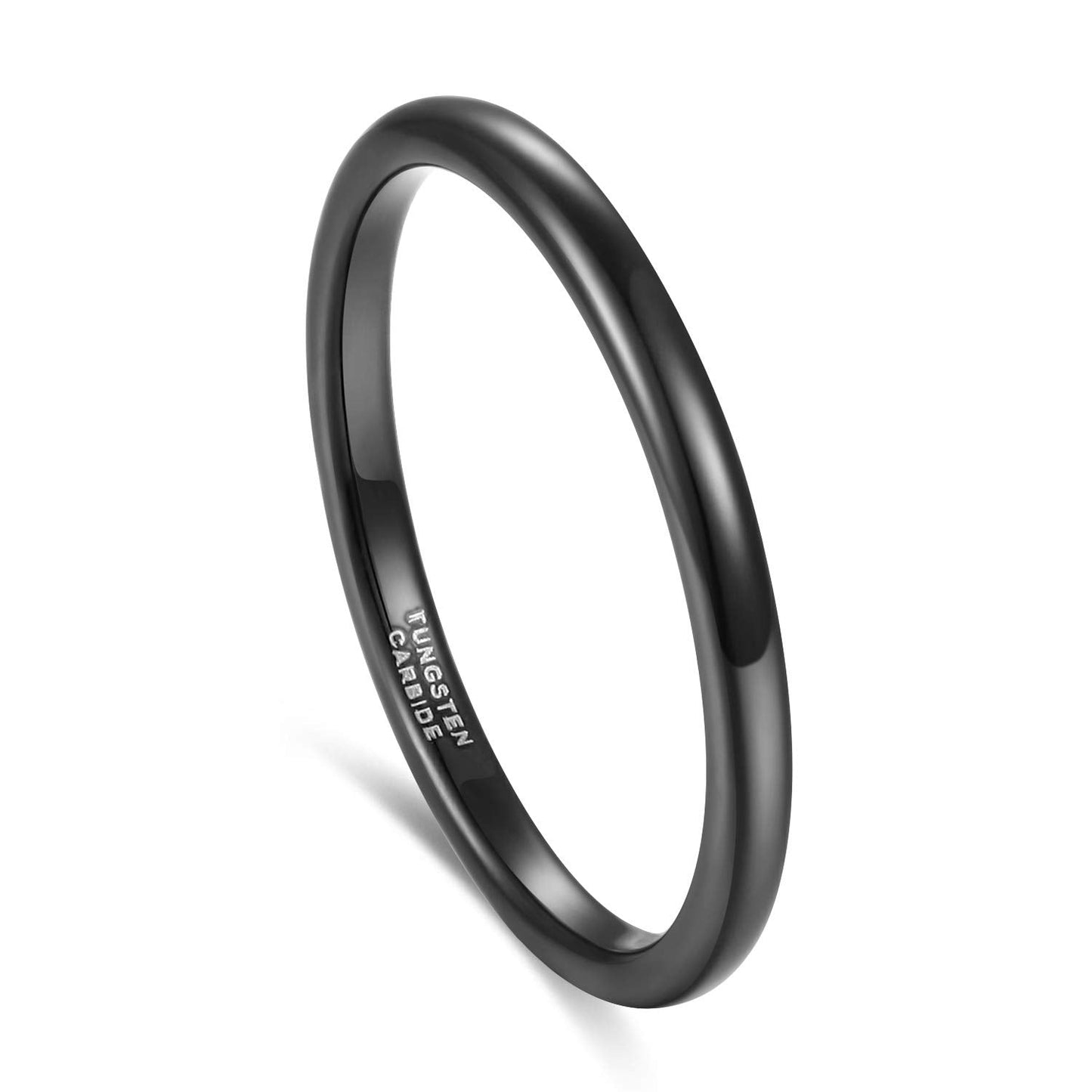 TRUMIUM 2mm Tungsten Rings for Women Men Thin Wedding Bands Engagement Promise Wedding Ring Beveled Edges Plain Domed Size 9