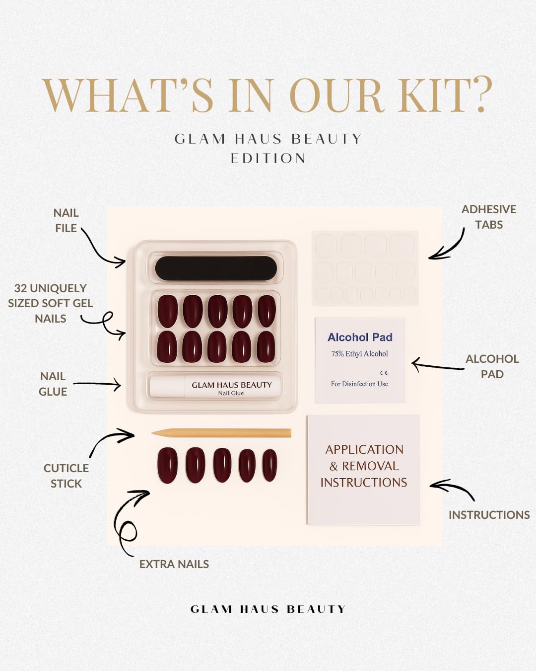 Glam Haus Beauty Press On Nails Blushin’ Me | Short Almond Blush Pink Glossy Finish Salon Quality | 16 Sizes - 32 Nail Kit with Glue & Adhesive Tabs