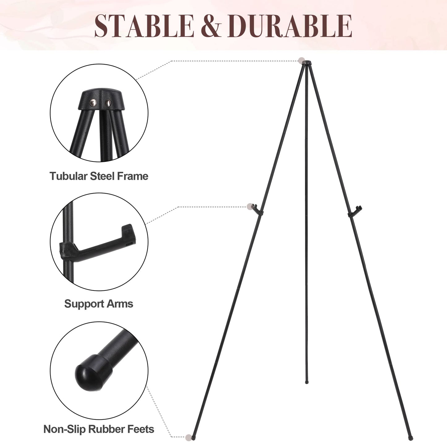 DDEAT Easel Stand for Wedding Sign & Poster 63'' Easels for Display Portable Art Easel for Floor Adjustable Metal Easel Black