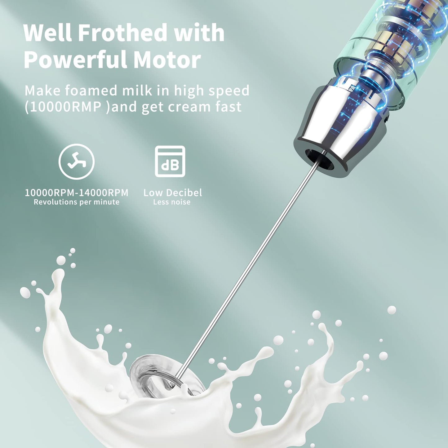 Maestri House Rechargeable Milk Frother, LunaFro NS Handheld Electric Foam Maker Waterproof Detachable Stainless Steel Whisk Drink Mixer Foamer for Lattes, Cappuccino, No Stand