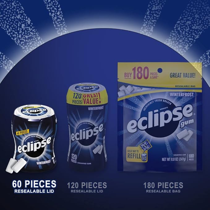 ECLIPSE Chewing Gum Sugar-Free - Winterfrost Sugarfree Gum, Zero Sugar Candy Bulk Pack Box , 60 Count (Pack of 6)