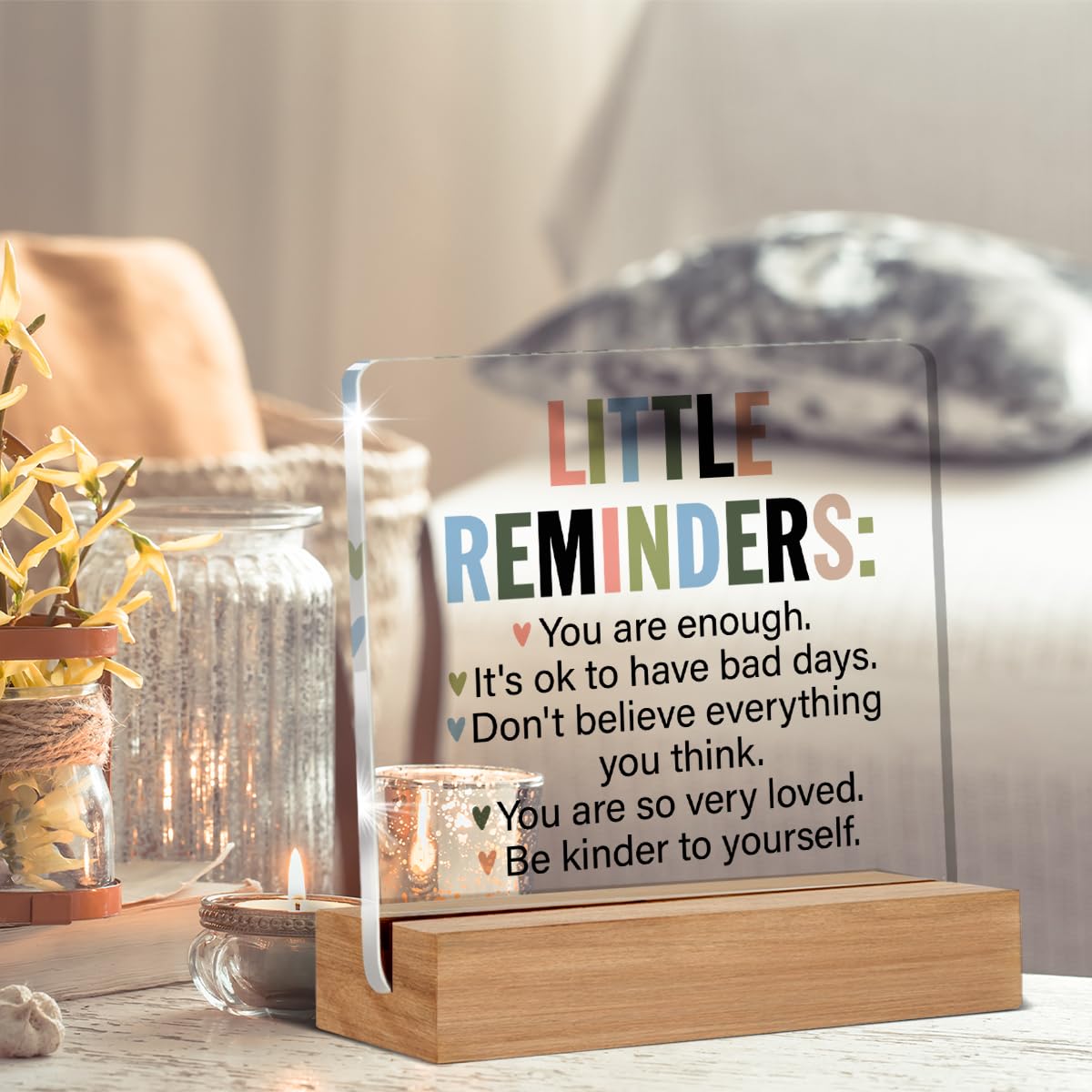 Inspirational Motivational Gifts Employee Appreciation Gifts Little Reminders You are Enough Clear Desk Decorative Sign Acrylic Sign With Wooden Stand for Office Desk Table Shelf