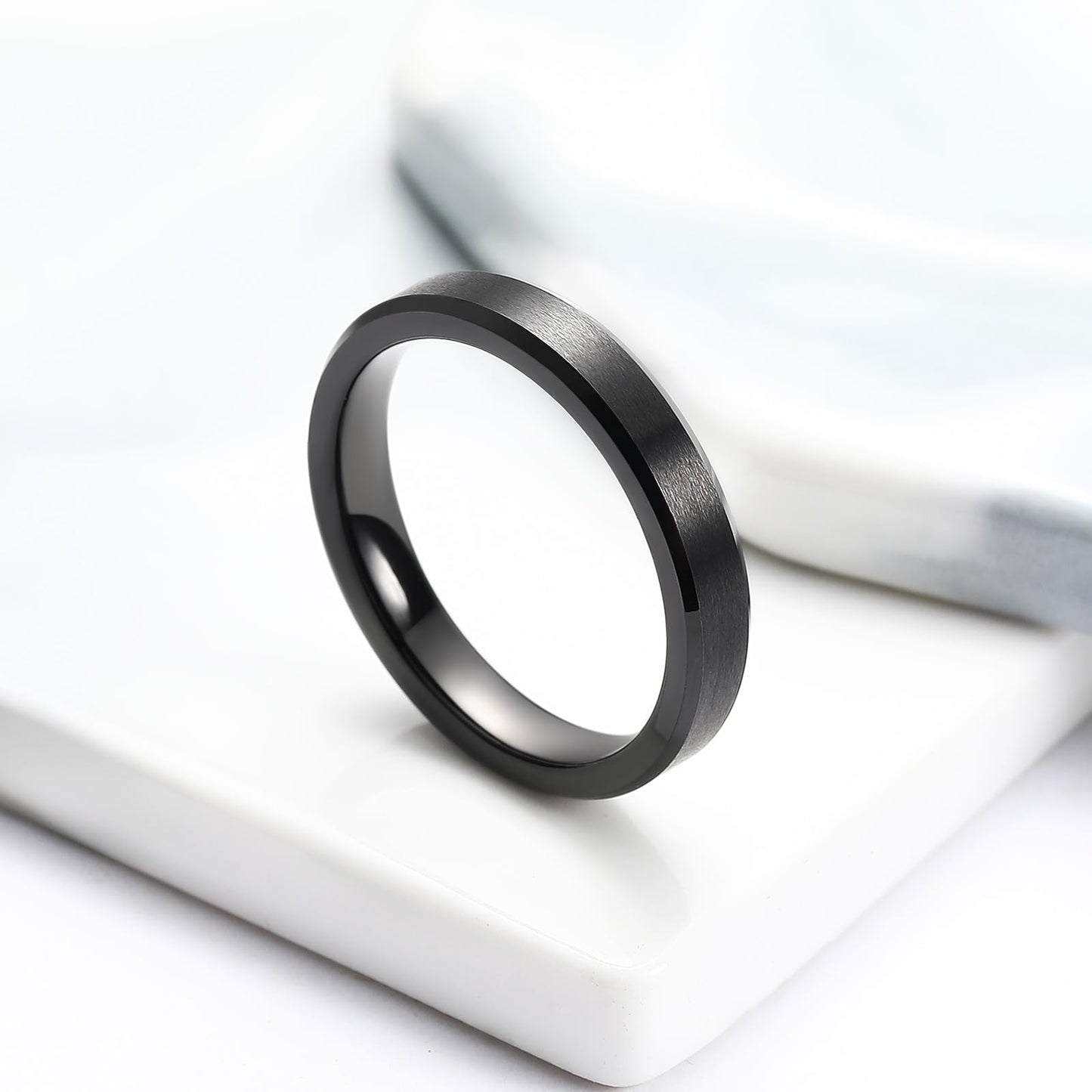 King Will 4mm Black Tungsten Men's Wedding Band - Brushed Matte Finish, Beveled Polished Edge, Comfort Fit 7