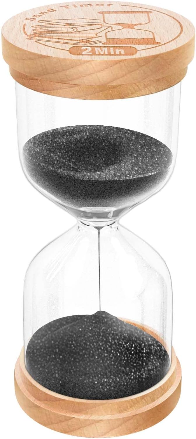 2 Minute Sand Timer, Wooden Hourglass Sand Clock, Small Wood Black 2 Min Hour Glass, Two Minutes Sandglass for Brushing Teeth, Reloj De Arena, Classroom, Game, Kitchen, Home, Office