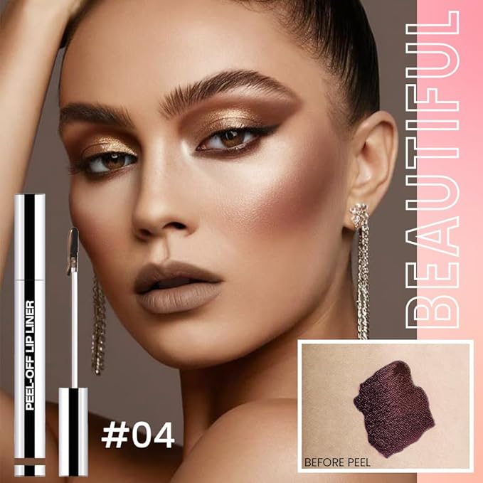 2Pcs Matte Liquid Lip Stain Peel Off Lip Liner Tattoo Set, Waterproof, Smudge-Proof, Peel Off Lip Stain Tattoo, Long-Lasting Non-Stick Cup Lip Gloss for All Skin Types (0.12 fl oz, #04+#06)