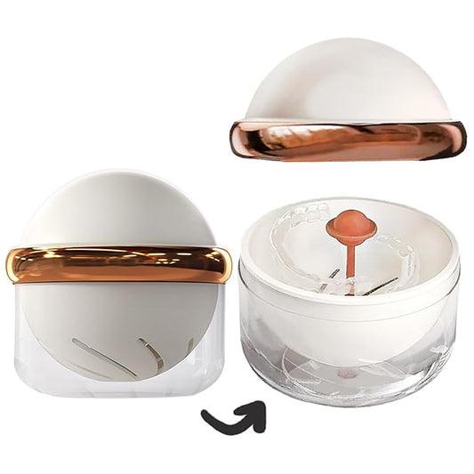 AARAINBOW Retainer Cleaner Case, Clear Denture Case, Large Denture Bath Box with Strainer Basket, Retainer Storage Soak Container for Travel, Mouth Guard Cleaning Box Braces Holder Cup (A White)