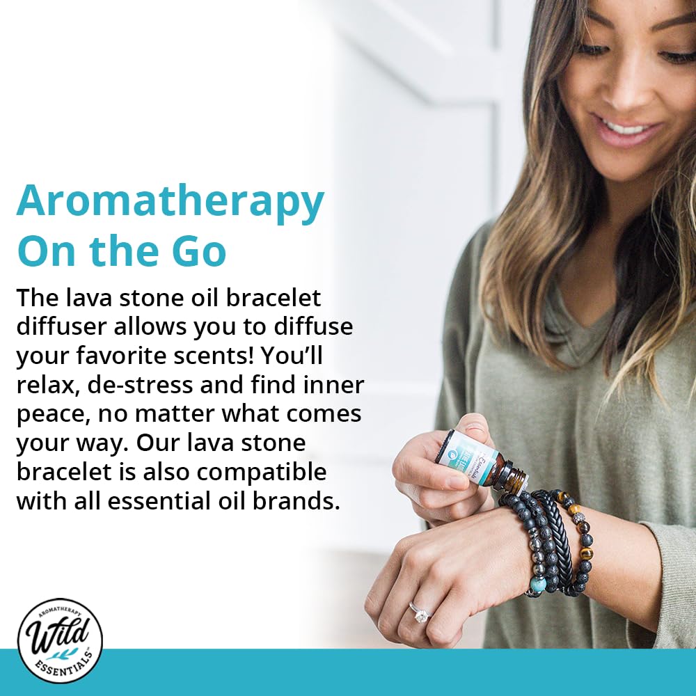 Wild Essentials Turquoise and Hematite Lava Stone Essential Oil Diffuser Bracelet, Expandable up to 8 inches, Aromatherapy Jewelery for Women and Men