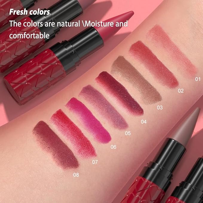 Red Gradient Matte Lipstick Crayon Lip Liner pencil,Crayon Form and Cone Tip 2-in-1 Lip Liner and Lipstick Lip Combo Set Achieve Flawless Contour Gradual Ombre Effect lip Pencil for Old Women