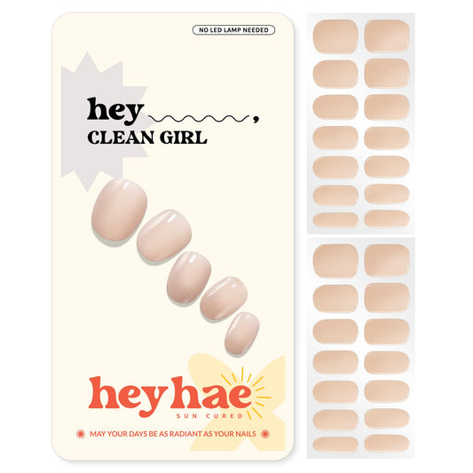 Heyhae Semi Cured Gel Nail Strips | Spring Nails No LED Lamp Needed Easy Apply & Remove | Includes 28 Strips, 1 Prep Pad, 1 Nail File & 1 Wooden Stick - Hey, Clean Girl