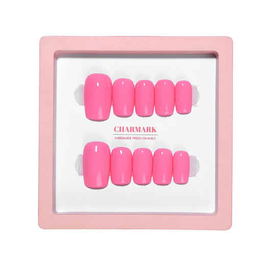 CHARMARK Press on Nails Short Square Handmade Gel Manicure, Unique Exquisite for Daily, Party, Bridal Decorations Nail Kit, 10Pcs Reusable Well Made Glue/Stick on Nail (04.pink, L)